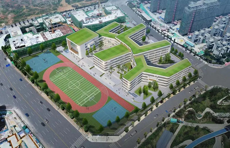 成都市龙江路小学桐湾校区设计鸟瞰图。天府新区融媒体中心供图
