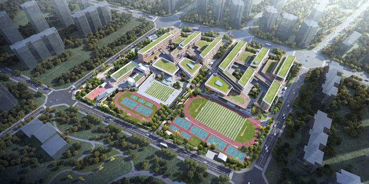 成都市七中育才科学城校区设计鸟瞰图。天府新区融媒体中心供图