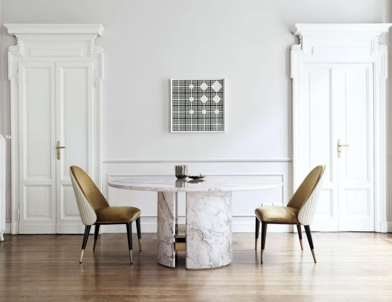 Ercole contemporary Italian table with white Calacatta marble